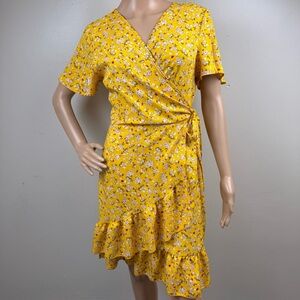 Naggoo Women's Wrap V-Neck Floral Print Ruffle‎ Short Sleeve Mini Dress Size M